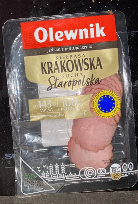 Kiełbasa sucha krakowska z szynki Olewnik kalorie kJ i wartości