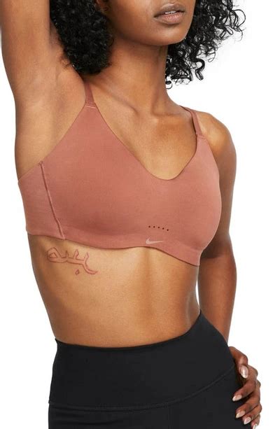 Nike Dri Fit Alate Minimalist Light Support Padded Bra In Brown Modesens