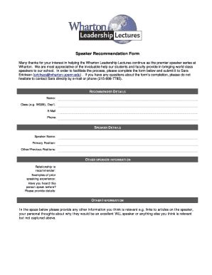 Fillable Online Spike Wharton Upenn Speaker Recommendation Form