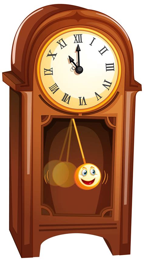 Vintage Wooden Clock In Cartoon Character Isolated On White Background