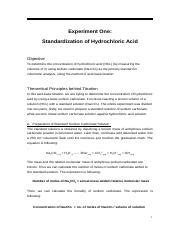 Standardization Of Hydrochloric Acid Doc Experiment One