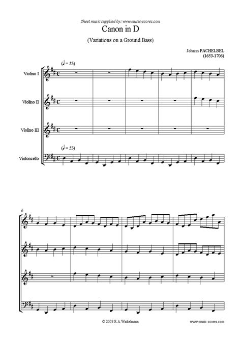 Sheet Music For Canon Violins And Cello By Johann Pachelbel