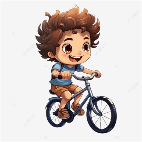 Lindo Pequeño Inteligente Niño Caricatura Andar En Bicicleta PNG