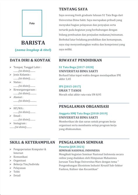 Contoh Cv Barista Pemula Yang Menarik Dan Cara Membuatnya