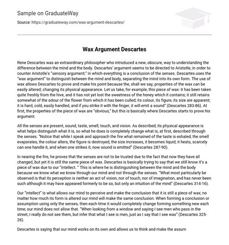 Wax Argument Descartes - 873 Words | Free Essay Example on GraduateWay