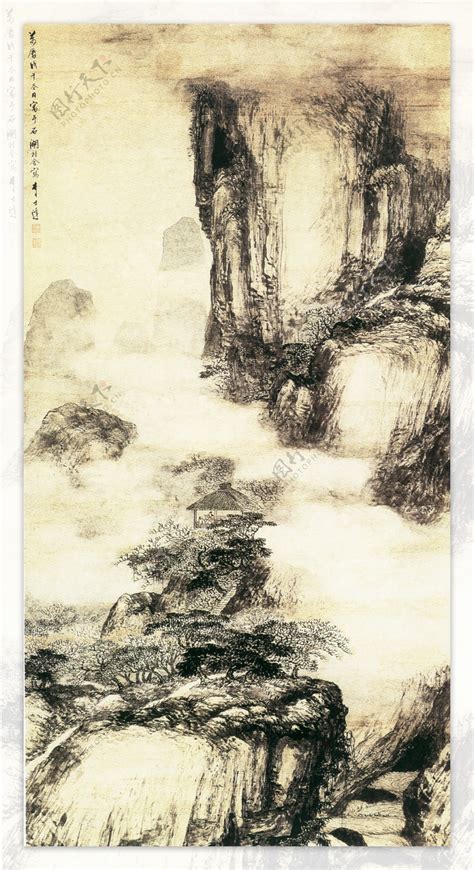 山水名画书画秋景山水图名家李士达图片素材 编号02215690 图行天下