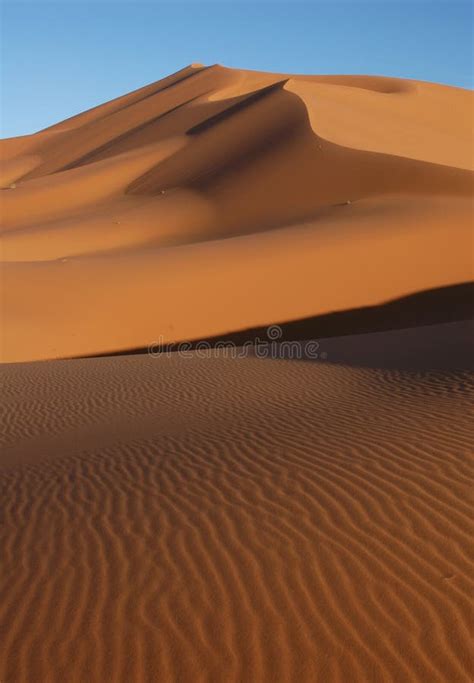 Schöne Sandwüste Sahara Dünen Und Blauer Himmel Stockbild Bild von