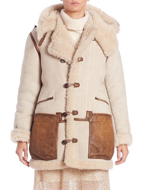 Lyst Polo Ralph Lauren Hooded Shearling Coat In Natural