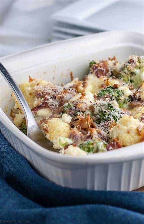 Cheesy Broccoli Cauliflower Casserole With Bacon Flavour And Savour