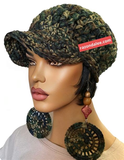 Camouflage Chunky Crochet Baseball Cap By Razonda Lee Razondalee Brown