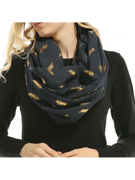 Women Soft Scarf Feather Print Lightweight Shawl Warm Bronzing Neck