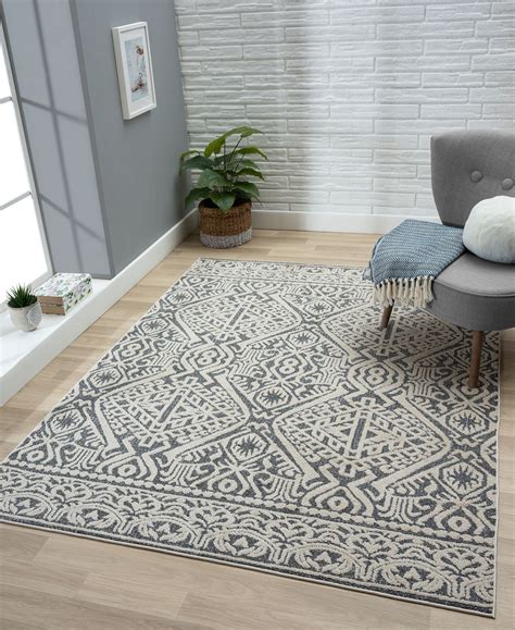 Bungalow Rose Machine Woven Power Loomed Performance Gray Ivory Rug