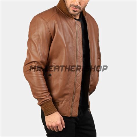 Brown Bomber Jacket Men - With Front Zip And Brown Rib