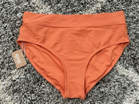 Nani Womens Swimwear Flat Rib Mid Rise Bikini Bottom Size L Orange EBay