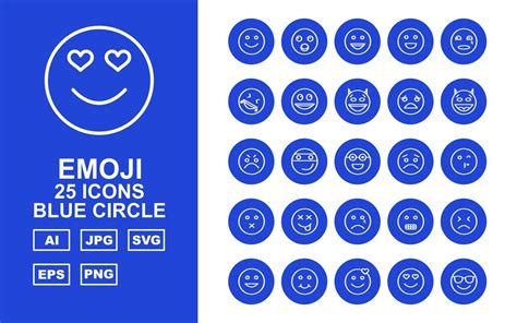 25 Premium Emoji Blue Circle Icon Set | Icon set, Circle template ...