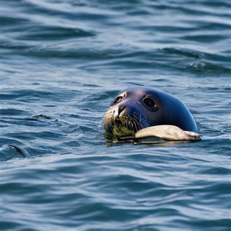 Prompthunt A Seal Swimming At The Surface Of Water With A Seagull