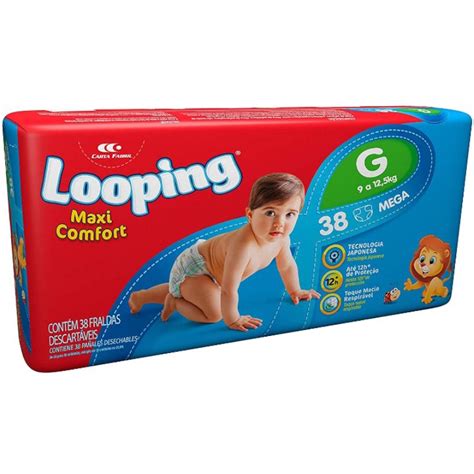 Fralda Looping Maxi Confort Mega G 38 Unidades Escorrega O Preço