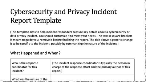 A Report Template For Incident Response