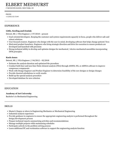 Fea Engineer Resume Samples Velvet Jobs