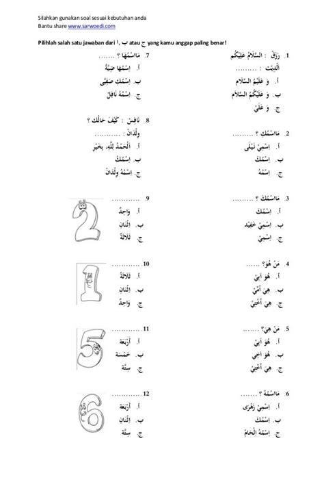 Soal Bahasa Arab Kelas Bahasa Arab Bahasa Buku Mewarna