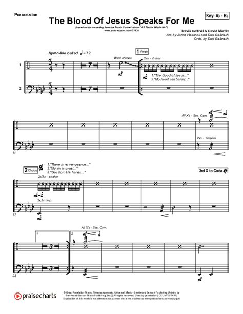 The Blood Of Jesus Speaks For Me Percussion Sheet Music Pdf Travis