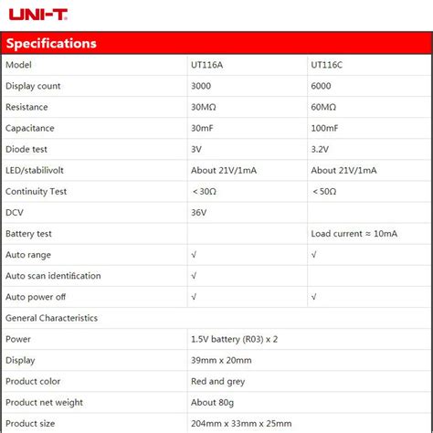 UNI T SMD Multimeter UT116A UT116C Auto Range Resistance Capacitance