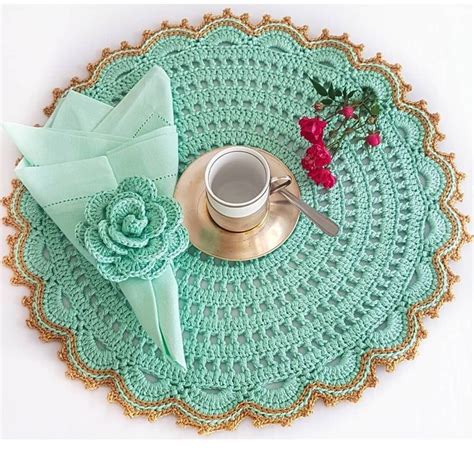 Sousplat De Crochet Modelo Lovely Na Cor Neo Mint Sousplat Croche