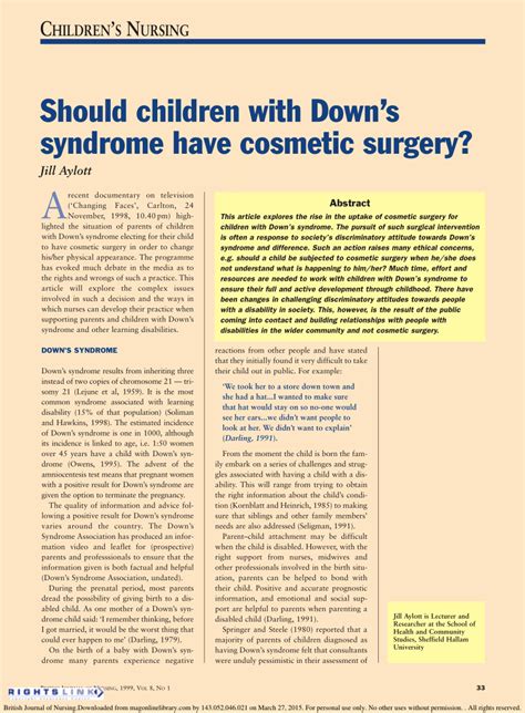 (PDF) Should children with Down's syndrome have cosmetic surgery?