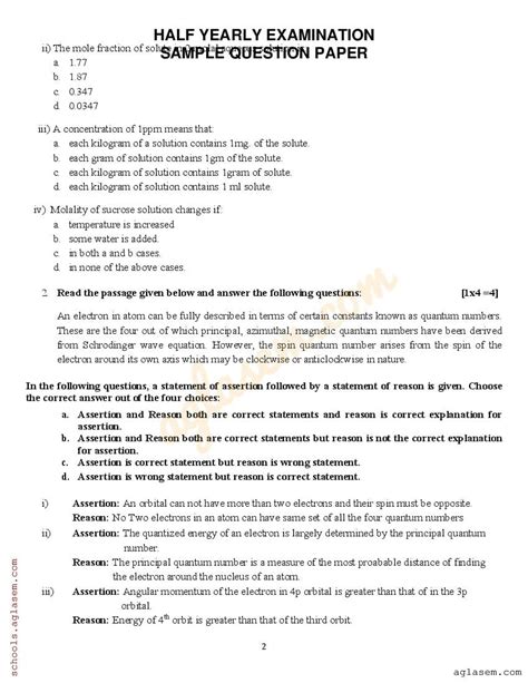 Class 11 Chemistry Sample Paper Half Yearly 2024 11th Chemistry Half