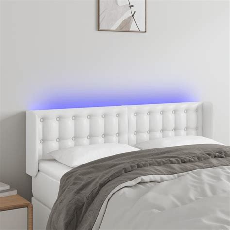 VidaXL Zagłówek Do Łóżka Z Led Biały 147X16X78 88 Cm Sztuczna Skóra