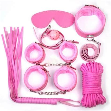 Kit Bondage In Ecopelle Pink Set Manette Corda Benda Collare Frusta E