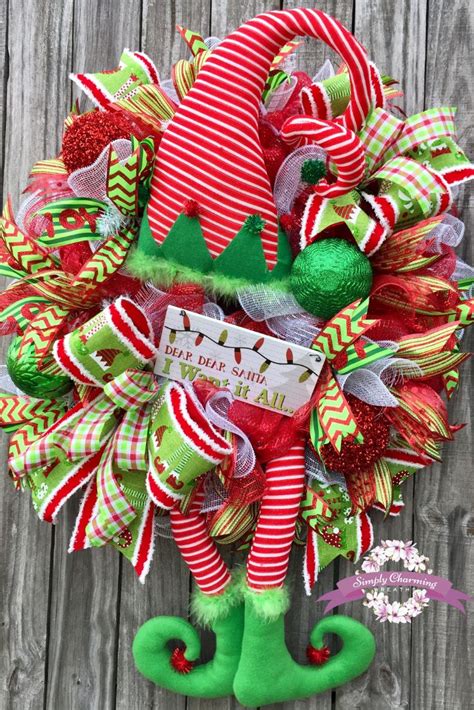 Christmas Elf Wreath Red And Green Christmas Elf Wreath For Front Door