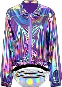 Twistover Women S Holographic Metallic Long Sleeve Zipper Jacket And