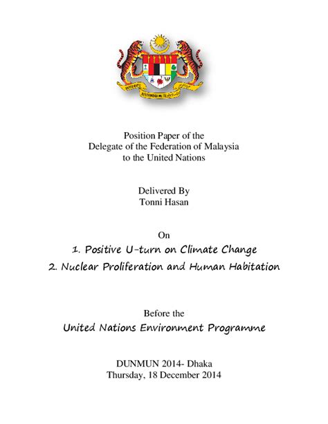 Pdf Position Paper For Model United Nations Tonni Hasan