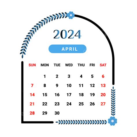 Kalender Bulan April 2024 Dengan Desain Bunga Hitam Dan Biru Langit