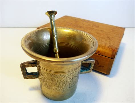 Antique Brass Mortar And Pestle Solid Brass Mortar And Pestle In Low Chalice Apothecary Mortar