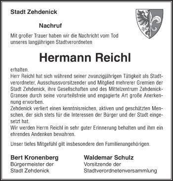 Traueranzeigen Von Hermann Reichl M Rkische Onlinezeitung Trauerportal