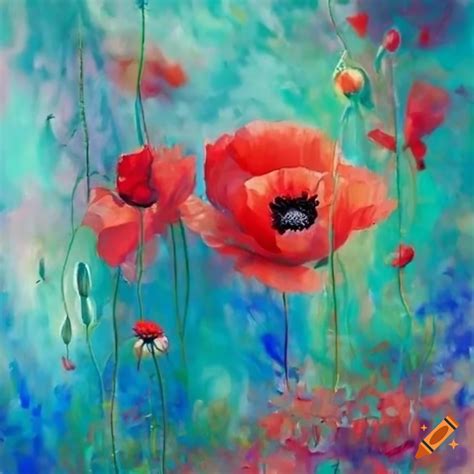 Vibrant Poppy Flowers In Monets Impressionistic Style On Craiyon