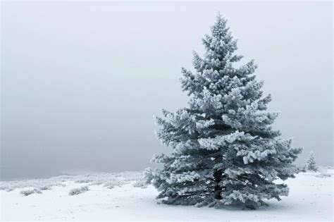 Premium AI Image | Snowy pine tree design space wallpaper