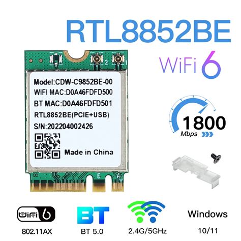 WiFi 6 Dual Band AX1800 Realtek RTL8852BE M.2 NGFF Adapter Bluetooth 5. ...