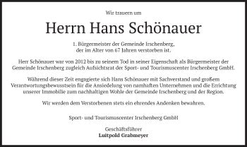 Traueranzeigen von Hans Schönauer trauer merkur de