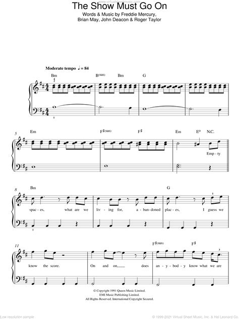 The Show Must Go On Sheet Music For Piano Solo PDF V2