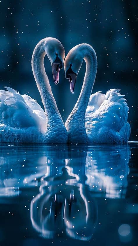 Two Swans Are Making A Heart Shape In The Water Stock Image Image Of