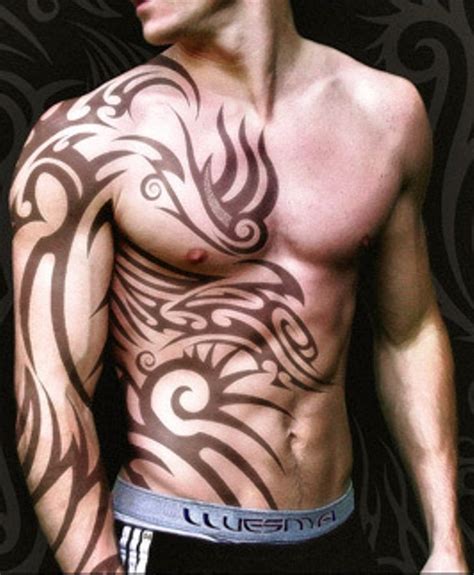 Tribal Chest And Arm Tattoo Designs Tribal Chest Tattoos For Men