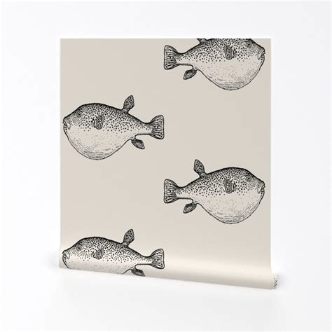 Puffer Fish Wallpaper Black Pufferfish Cream Large Scale by Mlags ...