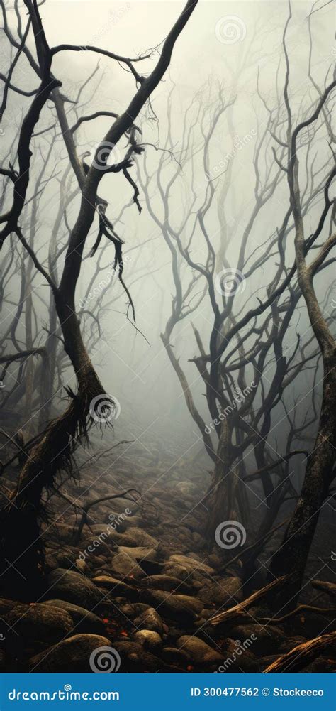 Mystical Vines Hyperrealistic Fantasy Art of a Foggy Field with Dead Trees Stock Illustration ...