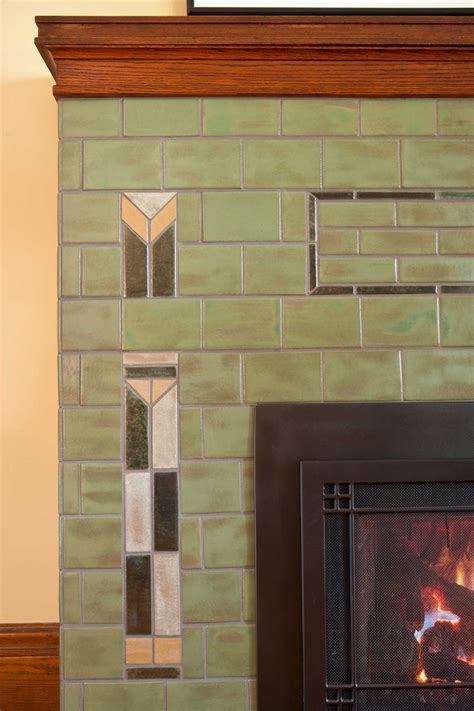 Prairie Arts & Crafts Fireplace Restoration, emulating stained glass