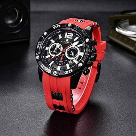 SAPPHERO Herren Uhr Rot Silikon Herren Armbanduhr Quarzwerk 3ATM