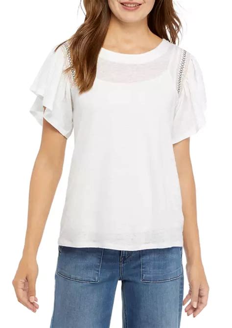 Crown And Ivy™ Womens Short Smocked Sleeve Top Belk