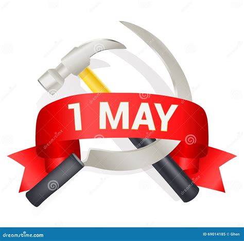 1st May Day Greeting Illustration With Hammer And Sickle And A Bow With